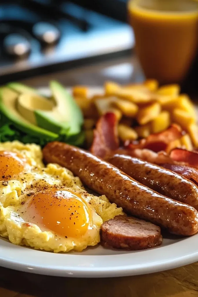 Breakfast Platter: Bacon & Eggs & Sausages and Toast